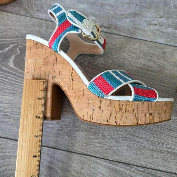 Kate Spade New York Grace Raffia Cork Platform Heels Womens Size 8 Sandal - Picture 12 of 15
